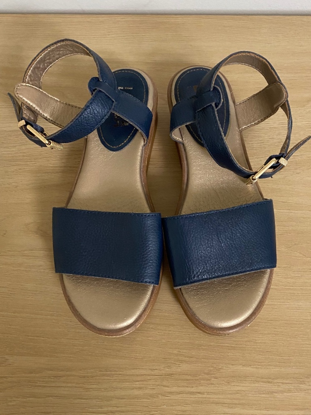 Navy Lucca Flatform Leather Sandals, 6.5